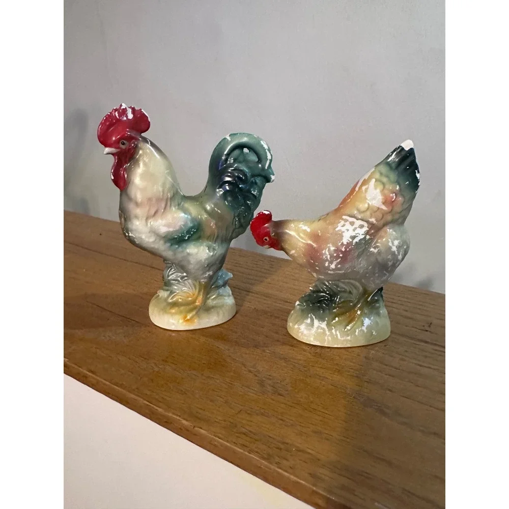 Vintage Ceramic Rooster Hen Salt Pepper Shakers City of Roses Little Rock AR